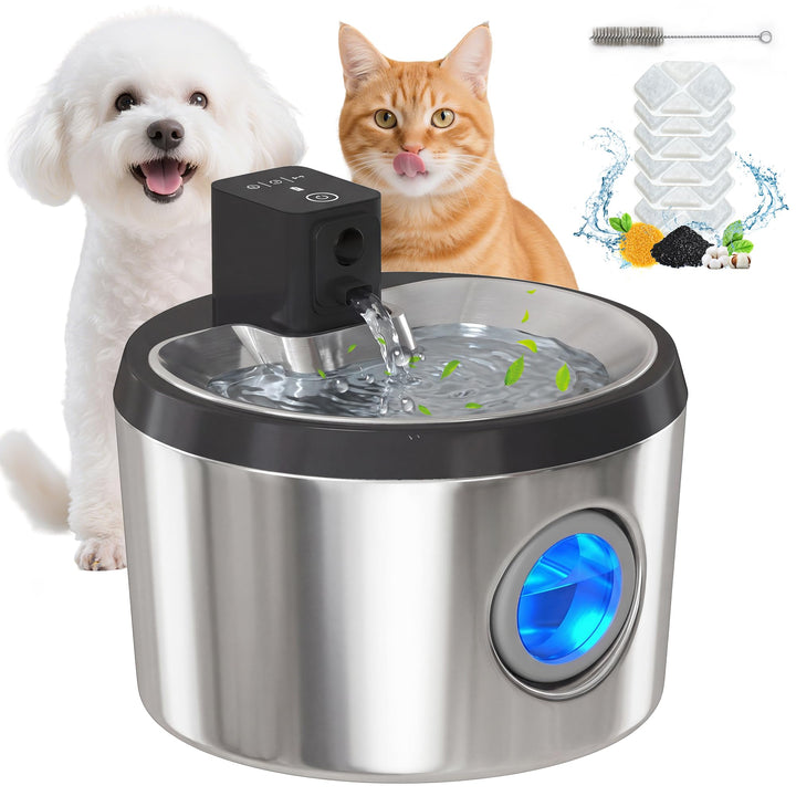 PawHut Katzenbrunnen 4L Kabellos Edelstahl Trinkbrunnen mit Bewegungsmelder 6 Filtern zweifaches Fil
