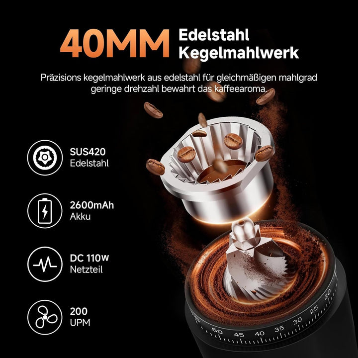 AAOBOSI Kaffeemühle Elektrisch, Kaffeemühle Siebträger mit 60 Mahlgrad Einstellbar, Kaffeemühle Kege