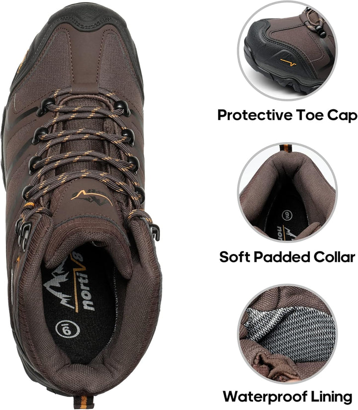 NORTIV 8 Herren-Wanderstiefel, wasserdichte Outdoor-Trekkingstiefel 43 EU Weit Braun Schwarz Hellbra