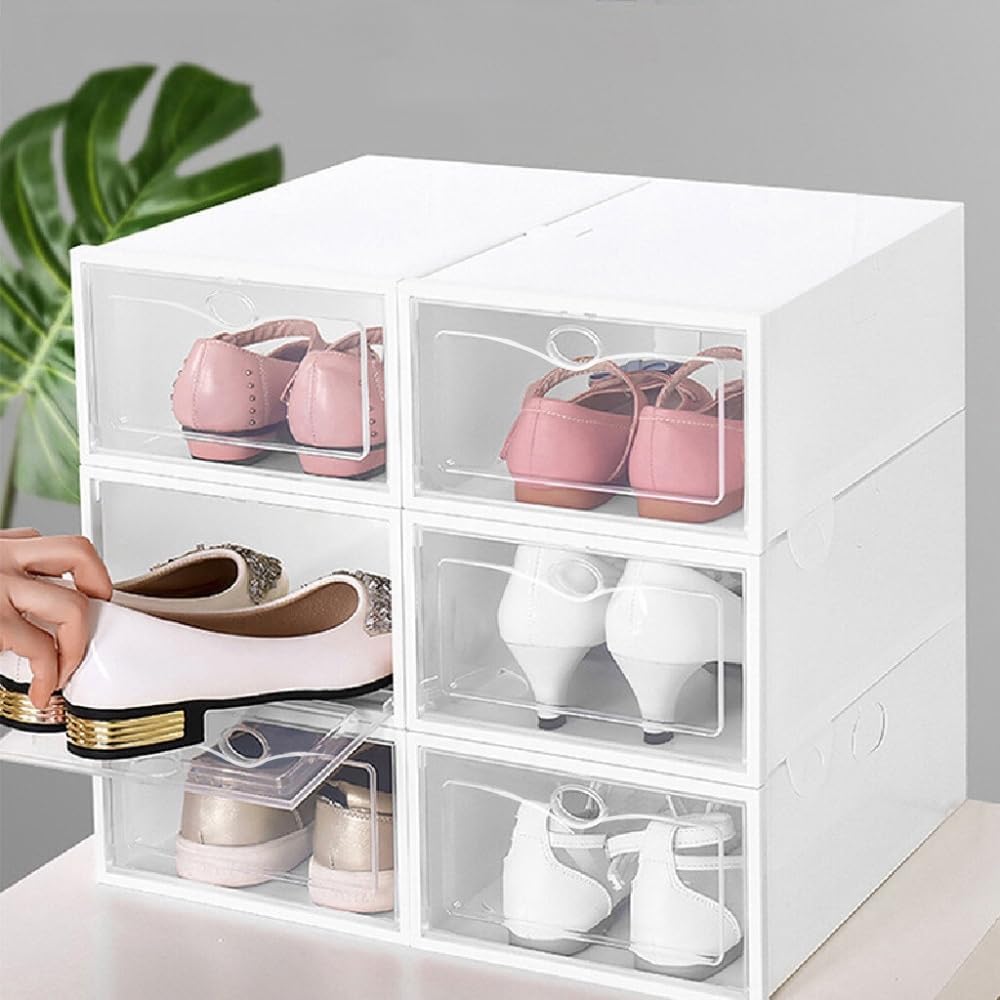 ZOLTA Schuhboxen Set 10 Stück stapelbar Aufbewahrungsboxen 33x23x14 cm Weiss mit transparenter Klapp