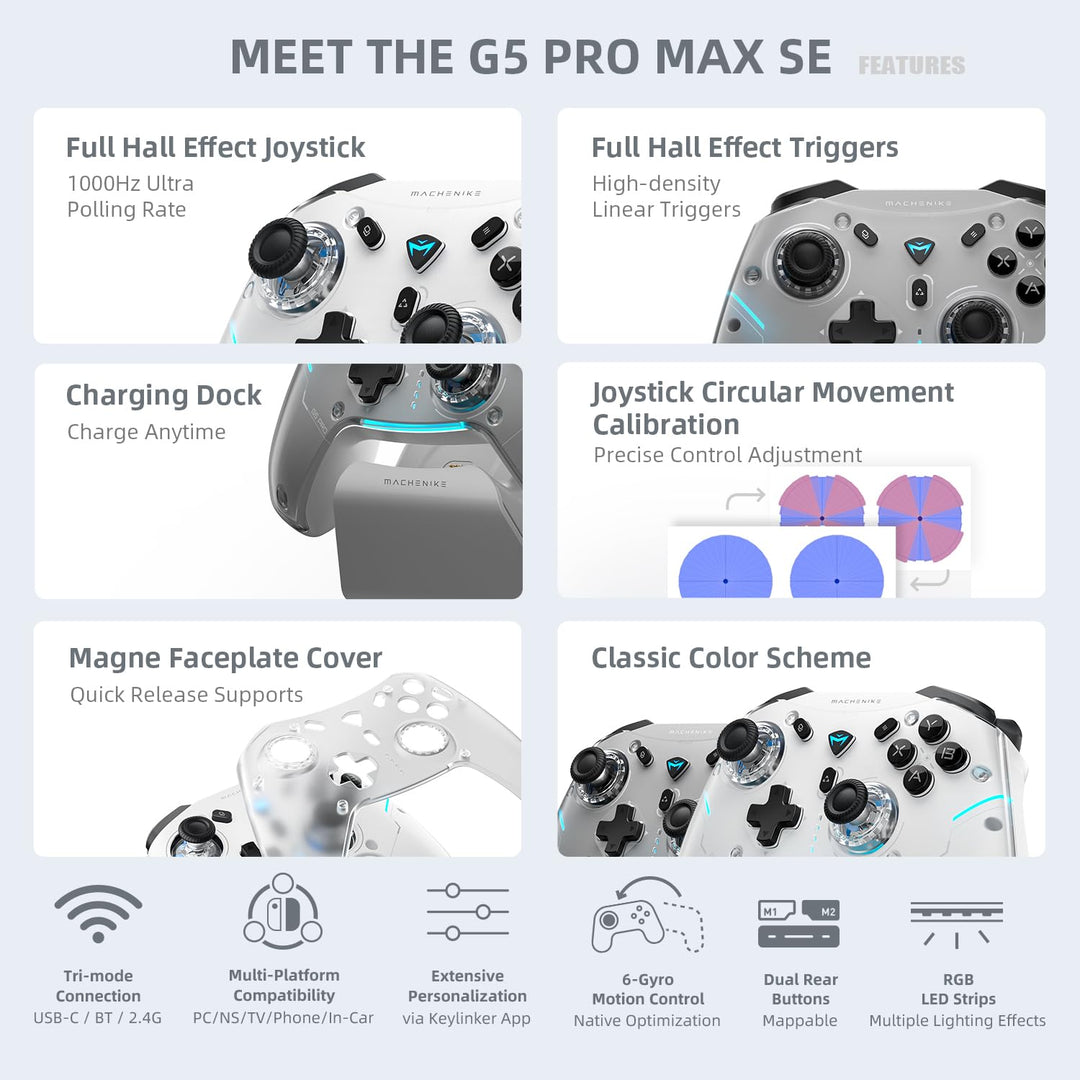 Machenike G5PROMAXSE Gaming PC Controller mit Ladestation, Bluetooth Controller mit Hall Effect Joys