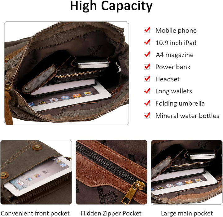 DORRISO Herren Umhängetasche Mode Leinwand Schultertasche Reise Schultertaschen Leicht Kuriertasche