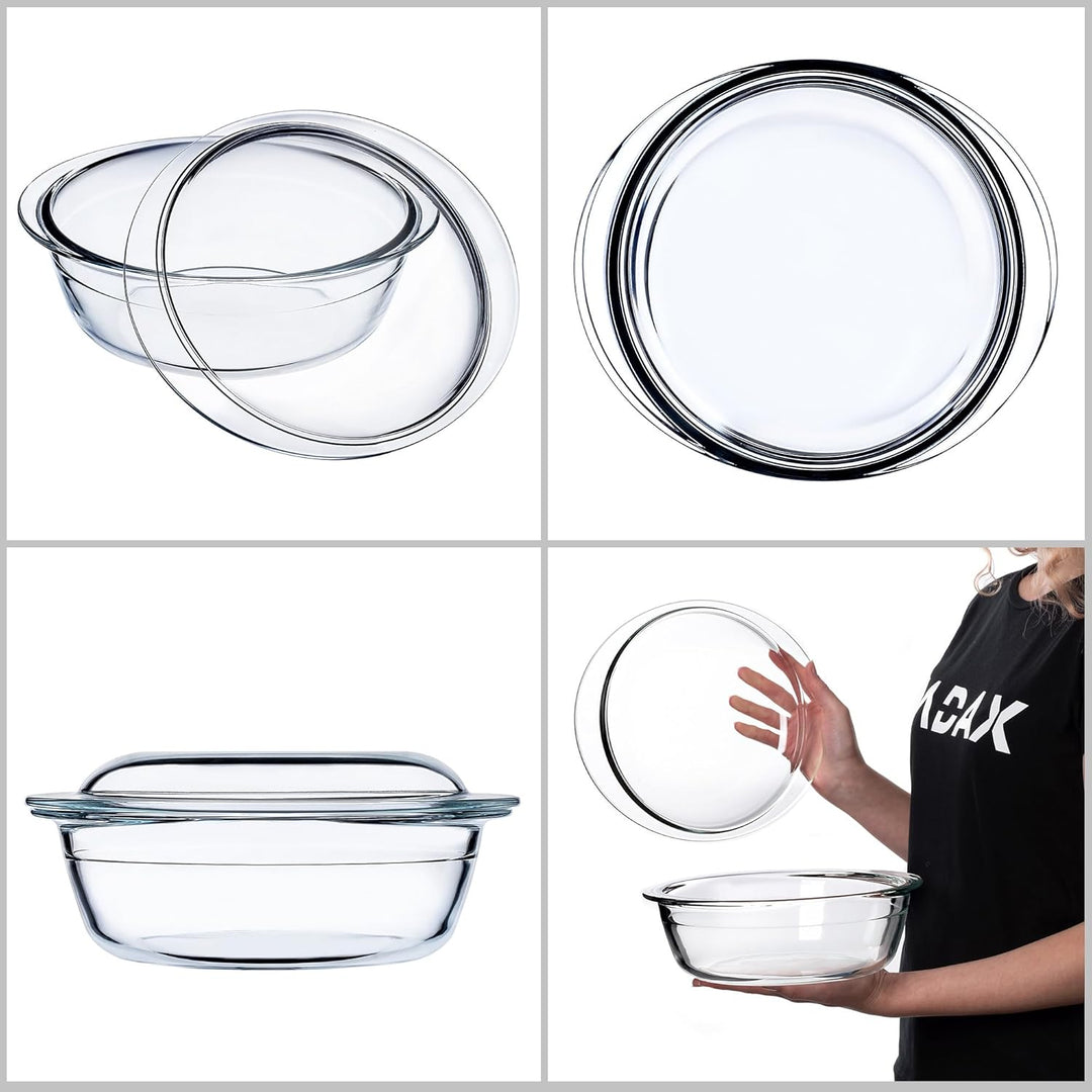 KADAX Auflaufform mit Deckel 2,2L – runde hitzebeständige Glasform, spülmaschinenfest & langlebig –