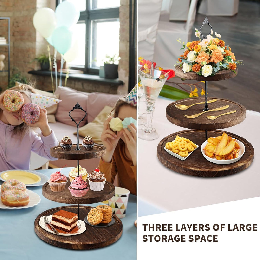 Etagere 3 Etagen, Tortenständer Holz, Cupcake Ständer mit Metallgriff, Kuchenständer Kuchenplatte, O