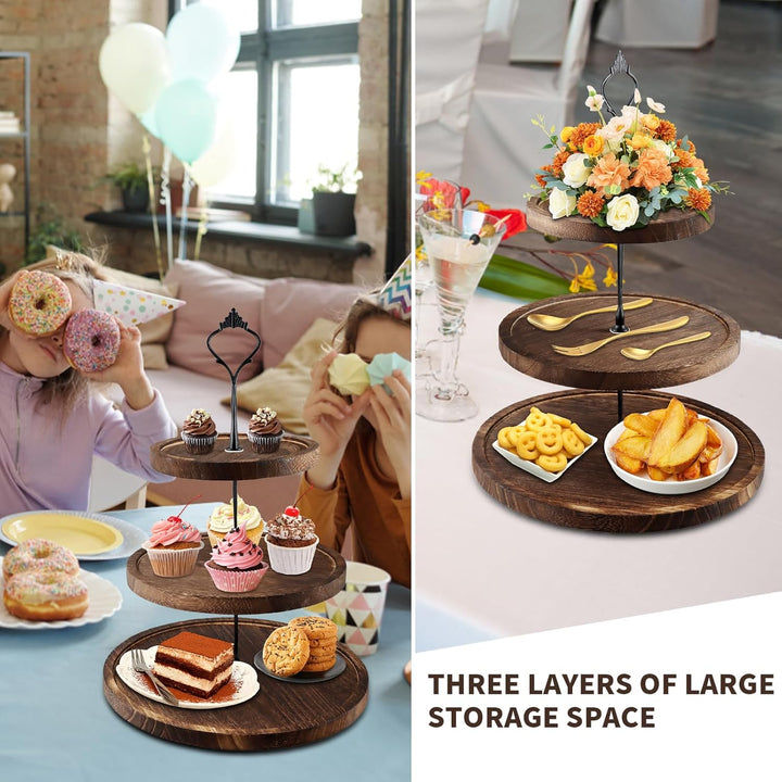 Etagere 3 Etagen, Tortenständer Holz, Cupcake Ständer mit Metallgriff, Kuchenständer Kuchenplatte, O