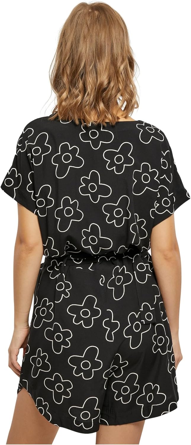 Urban Classics Damen Ladies Short Viscose Belt Jumpsuit T-Shirt XS Blackflower, XS Blackflower