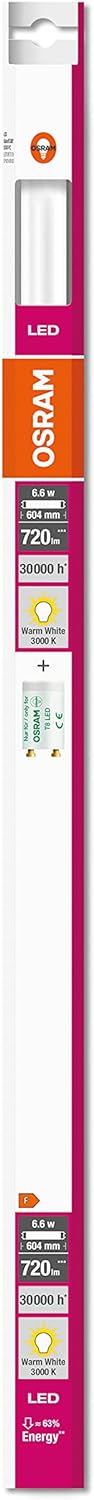 OSRAM LED Röhre Substitube Pure mit G13 Sockel, Länge: 0.6 Meter, Warmweiss (2700K), 6.6W, Ersatz fü