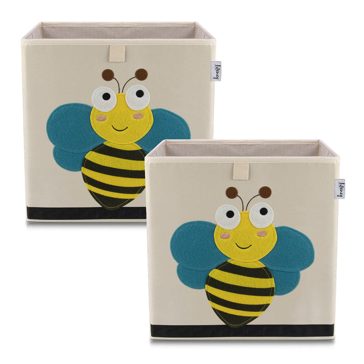 LIFENEY Aufbewahrungsbox im 2er Set Biene I Doppelpack Spielzeugbox mit Tiermotiv passend für Würfel