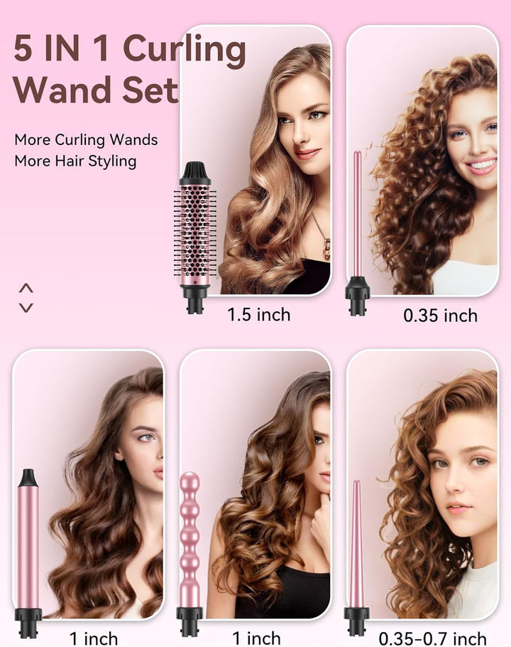 LANDOT Lockenstab mit Thermobürste 5-in-1 Set: Für Volumen & definierte Locken, 38mm Bürstenkopf & 4