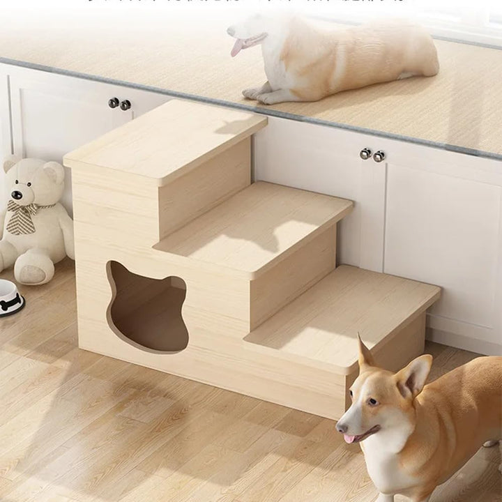 Hundetreppe,katzentreppe mit Höhle,Haustiertreppe aus Holz,hundetreppe 60cm hoch für kleine Hunde, f