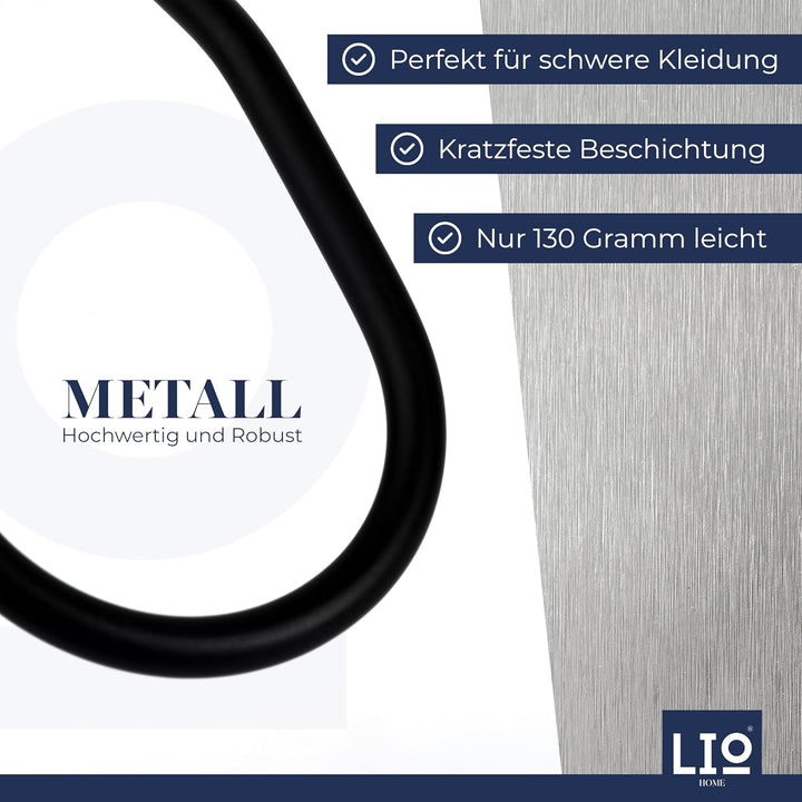 Kleiderbügel Schwarz Metall – Extra stabil mit Breiten Schultern, 360° drehbarem Haken – hält die Kl
