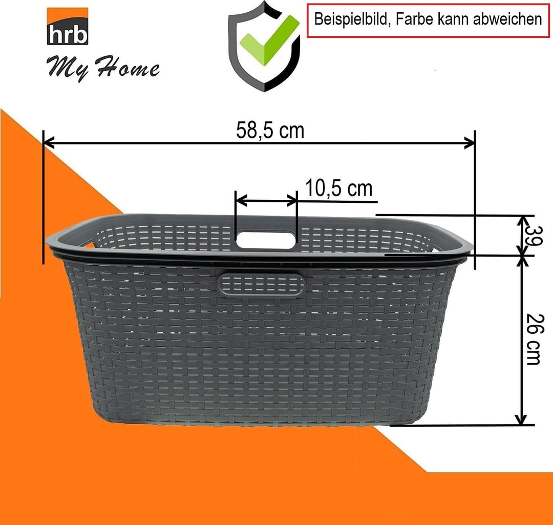 HRB Wäschekorb Plastik Rattan Optik, 40 L Wäsche Box Volumen, Wäschesammler mit 58,5 x 39 x 26 cm Au