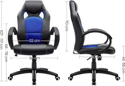 SONGMICS Racing Stuhl Bürostuhl Gaming Stuhl Chefsessel Drehstuhl PU, schwarz-blau, OBG56L Schwarz-b