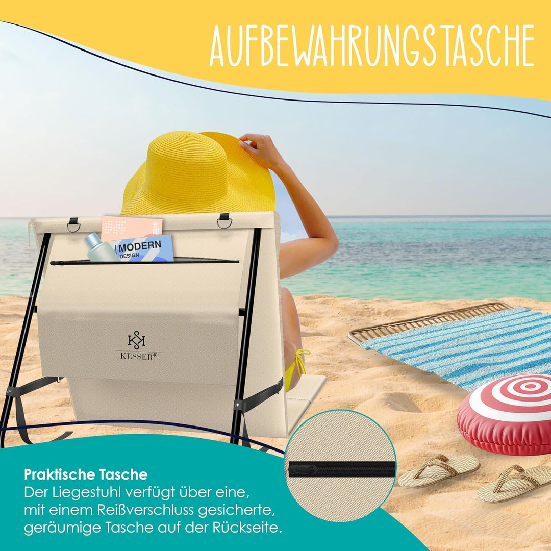 KESSER® Klappbare Strandmatte mit Verstellbarer Rückenlehne – Faltbare Strandliege mit Tragegurt, wa