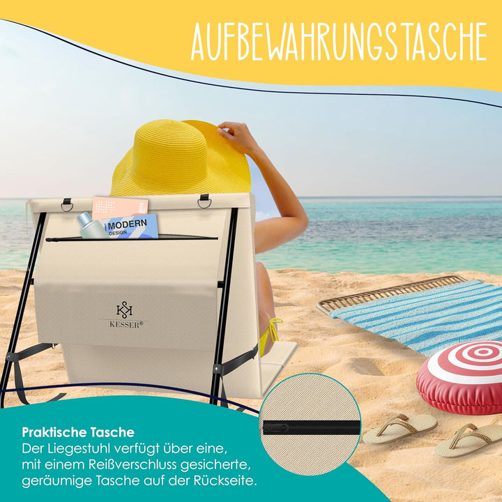 KESSER® Klappbare Strandmatte mit Verstellbarer Rückenlehne – Faltbare Strandliege mit Tragegurt, wa