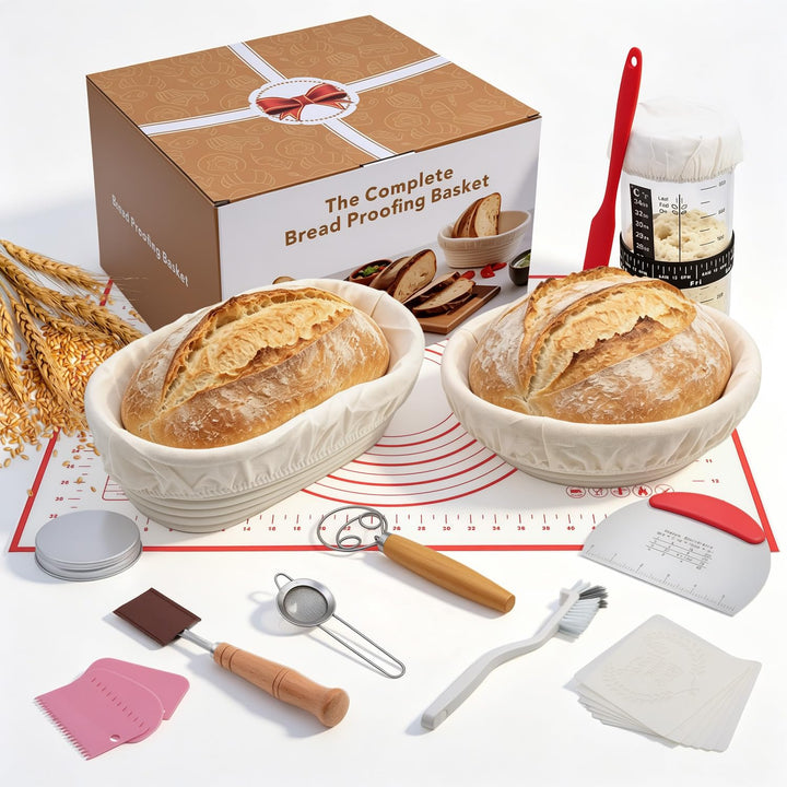 DARDVORLAG Sauerteig Starter Set,15 Teilig Gärkörbchen Brot Set mit Oval & Rund Gärkorb,Teigschaber,