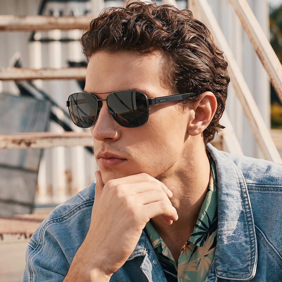 CARFIA Pilotenbrille Sonnenbrille Herren UV400 polarisierte Sportbrille mit ultraleichtem Metallrahm