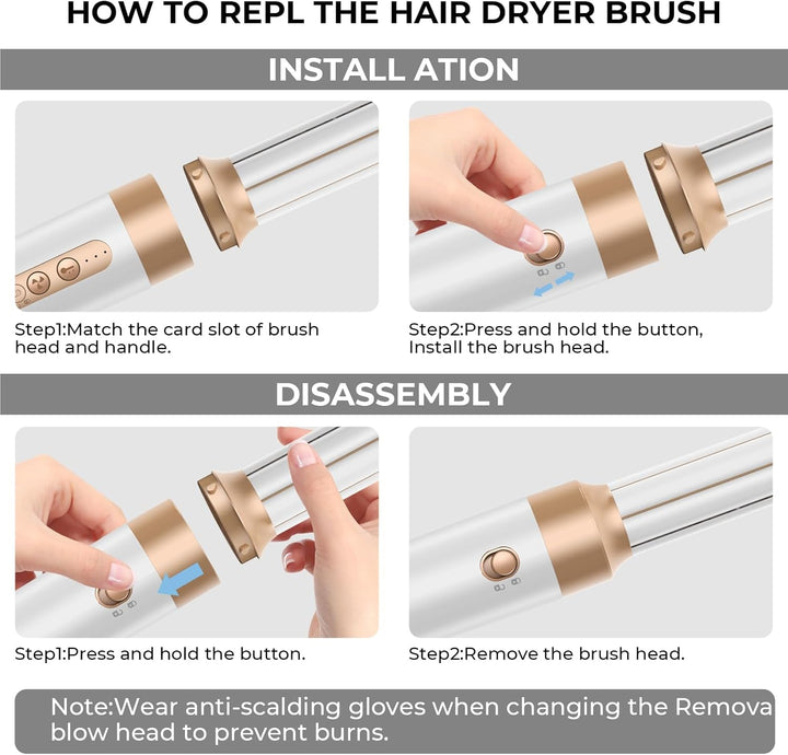Airstyler 7 in 1,Multi-Hairstyler Set 1400w Föhn mit Diffusor Haartrockner mit 3 Temperatur, 30mm Ai