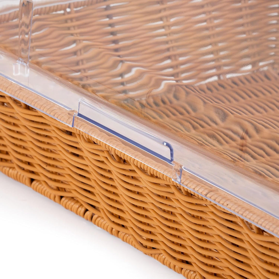 Mahlzeit Rattan Brotkorb mit Deckel | 53,5 x 33 x 25 cm | Brotkasten mit Sichtfenster, Brotkästchen