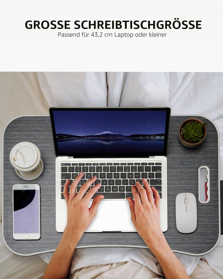 Faltbarer Laptoptisch, tragbarer Schossschreibtisch, Betttisch, Laptop-Ständer mit Getränkehalter &