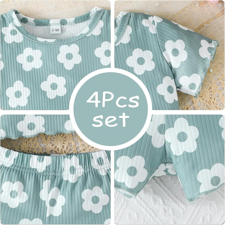 Kleinkind Baby Mädchen kleidung Set Rüschen Gerippte Kurzarm/Langarm T-Shirt Tops + Shorts Hosen 4Pc