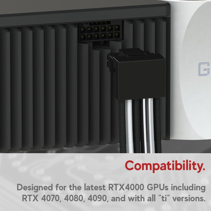 LINKUP - AVA PCIE 5.0 16Pin (12+4) mit Linkswinkel zu 3x8Pin | 16AWG Umhüllt | Kompatibel mit RTX40