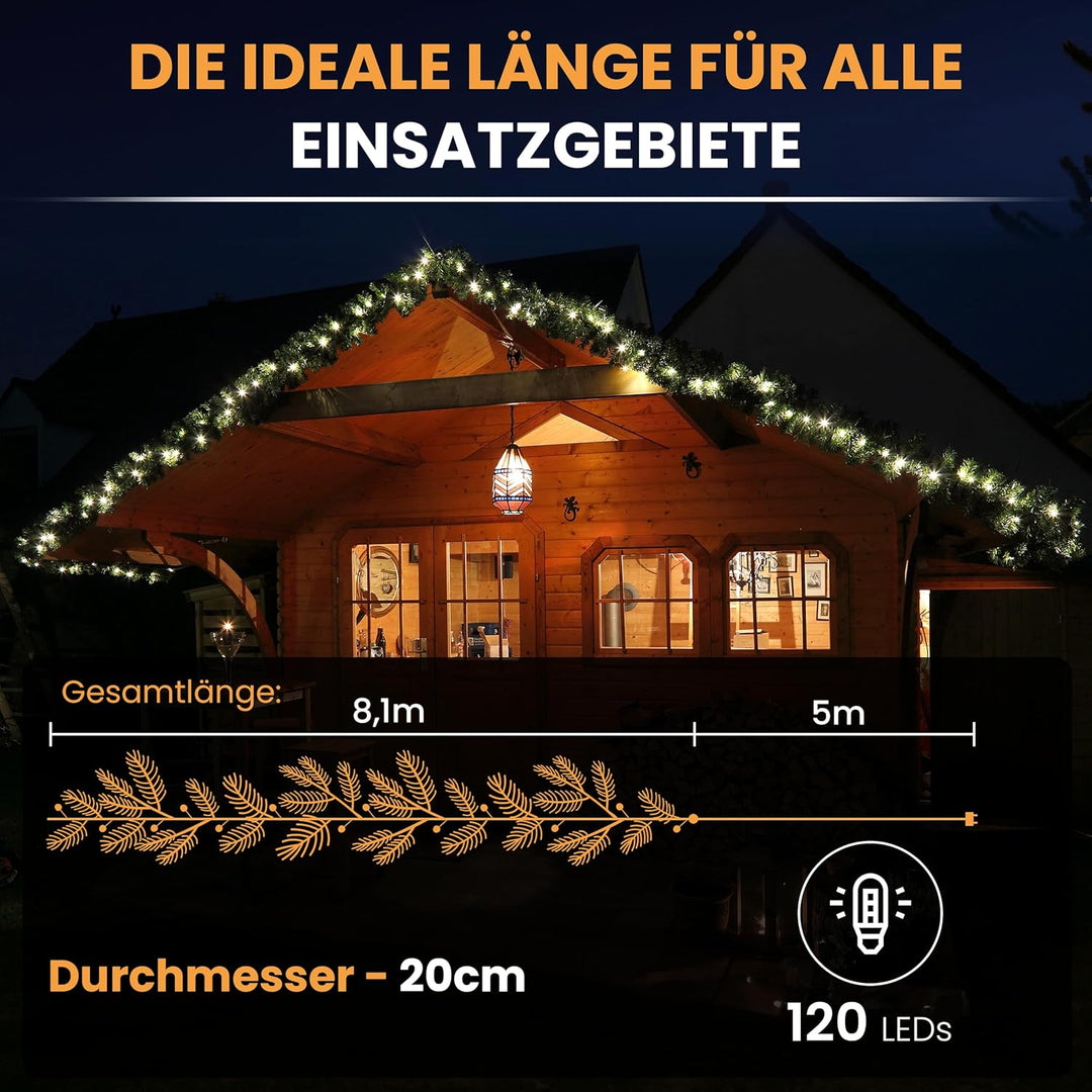Gartenpirat Künstliche Tannengirlande Türgirlande beleuchtet 8,1 m 120 LED warmweiss Weihnachtsdeko