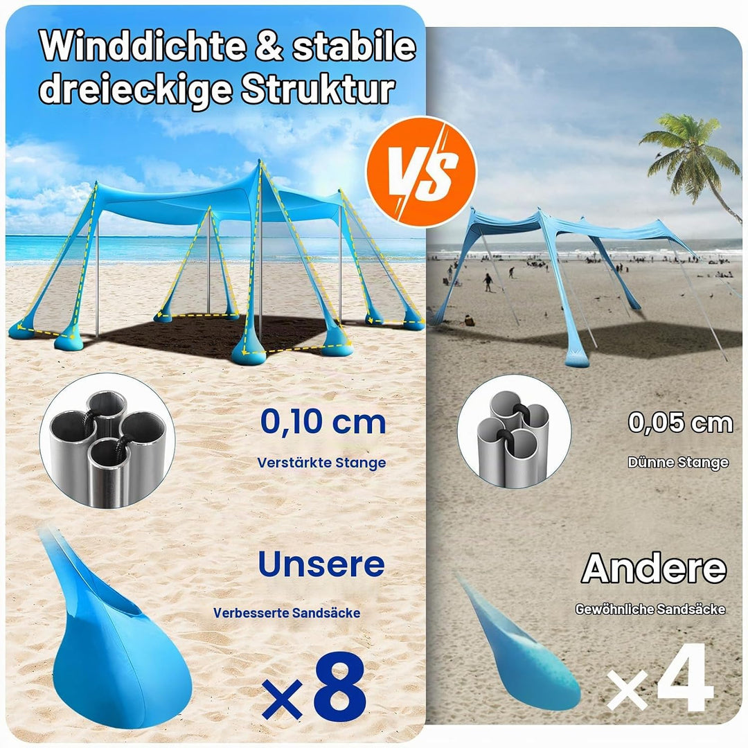 Rhino Valley Strandmuschel, Strandzelt Sonnenschutz UV 50+, Windschutz Strandzelt, Tragbar Sonnenseg