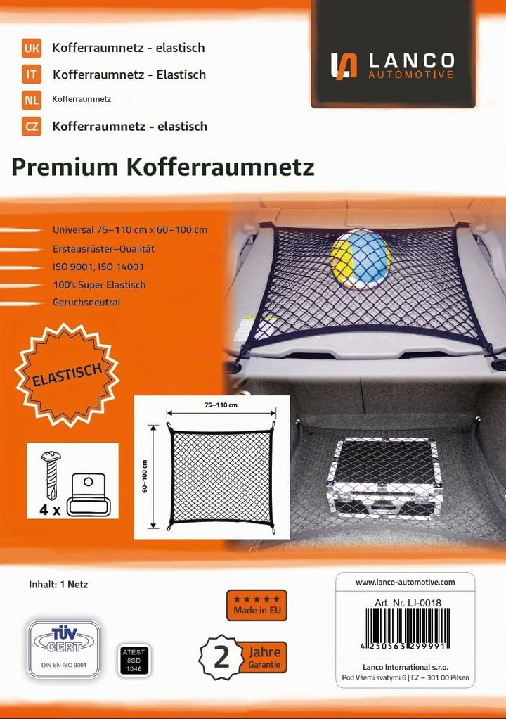 LANCO Automotive LI-0018 Premium Kofferraum Netz Super Elastisch | in Erstausrüster-Qualität | Made