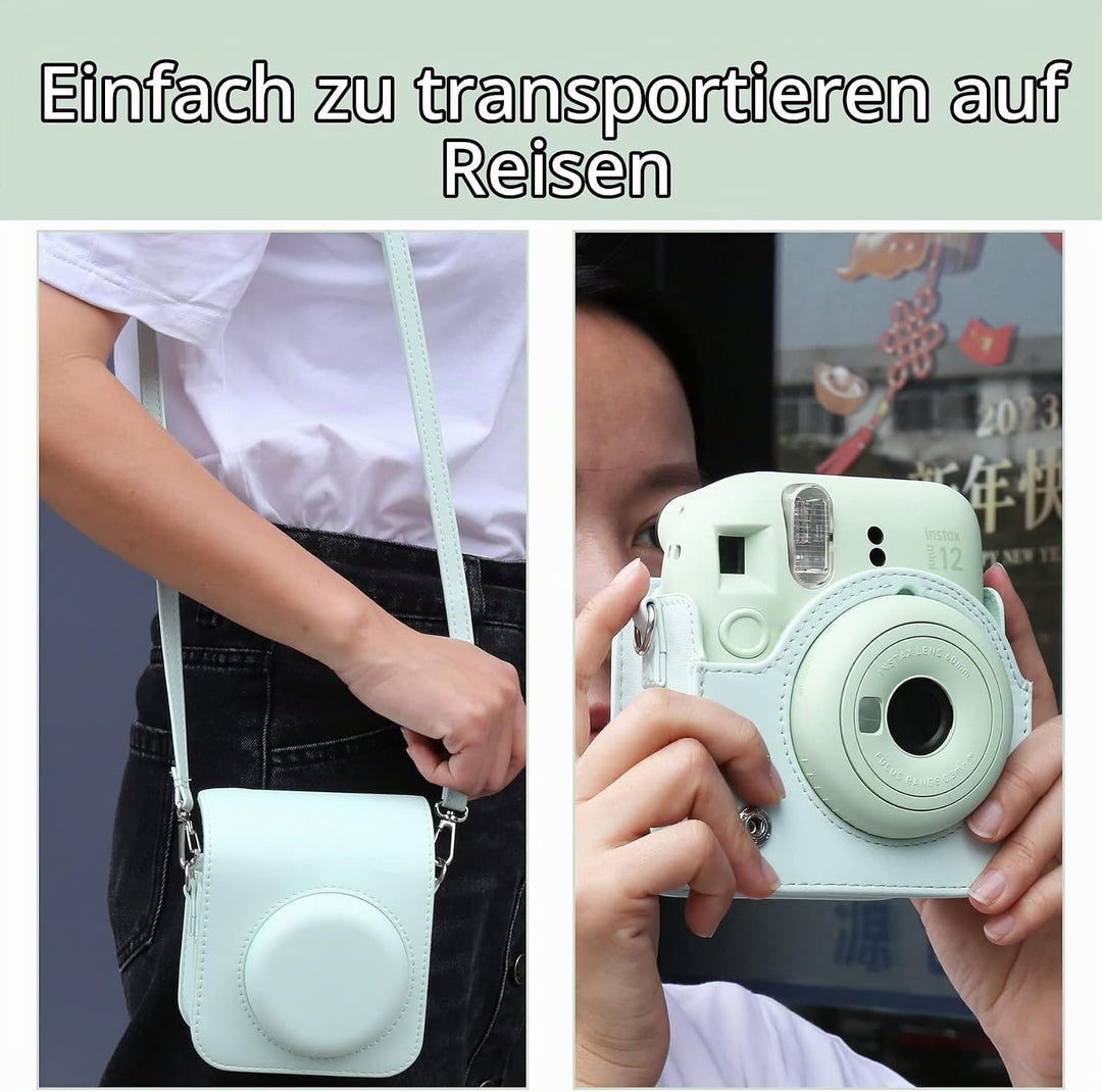Aenllosi PU Leder Tasche Schutzhülle für Fujifilm Instax Mini 12/Mini 11 Sofortbildkamera Reisetasch
