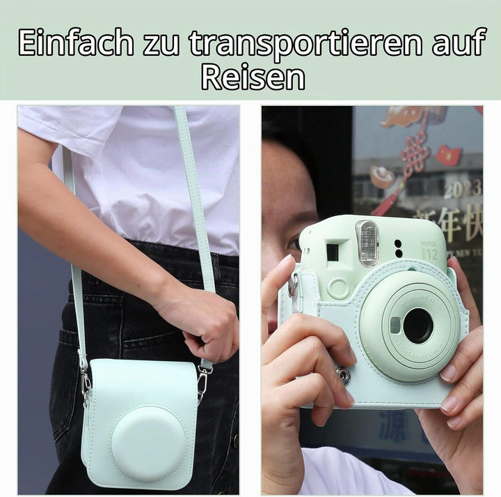 Aenllosi PU Leder Tasche Schutzhülle für Fujifilm Instax Mini 12/Mini 11 Sofortbildkamera Reisetasch