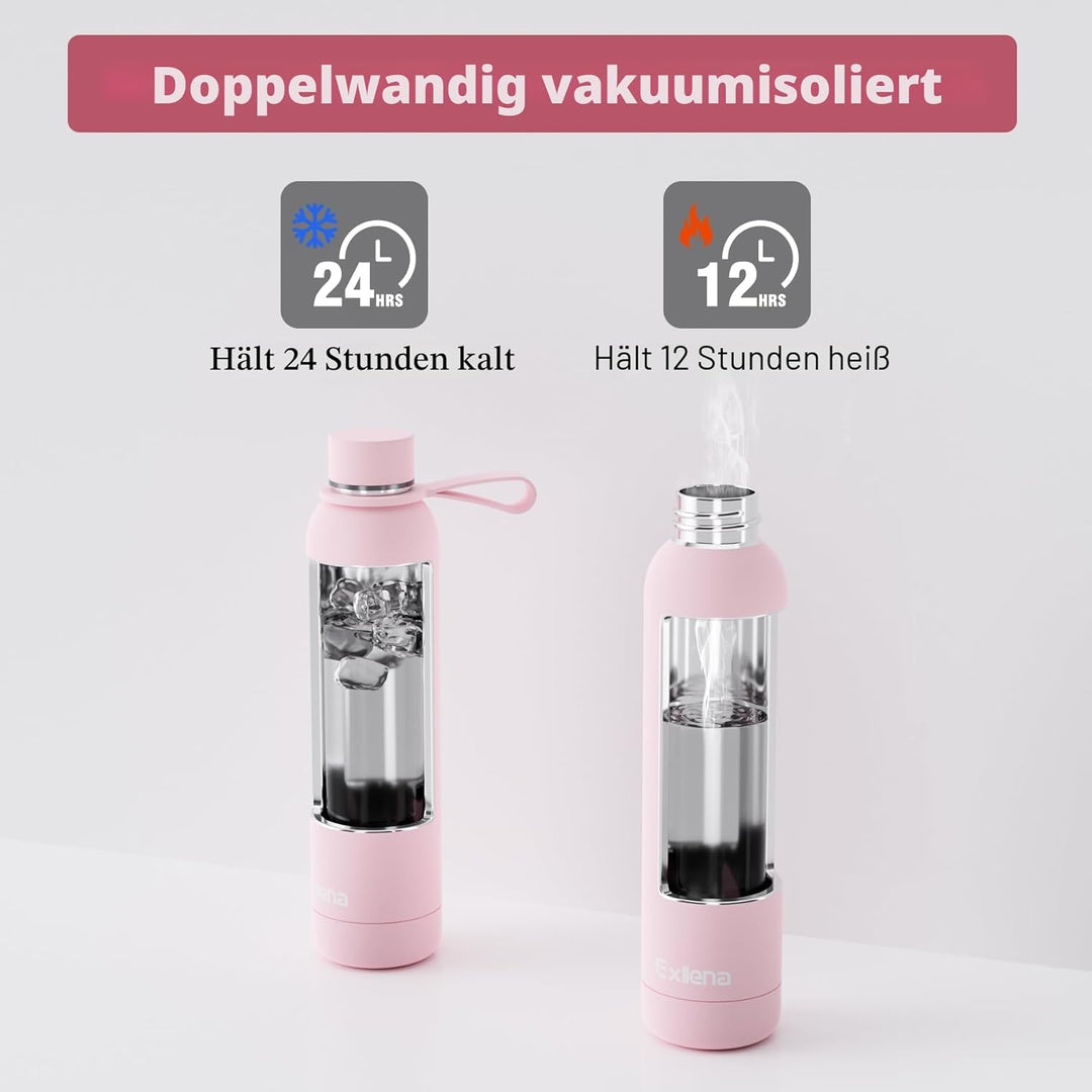 Exllena Edelstahl Trinkflasche 750ml Hält Getränke 24 Stunden kalt/ 12 Stunden warm, Thermosflasche
