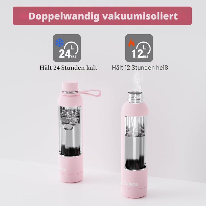 Exllena Edelstahl Trinkflasche 750ml Hält Getränke 24 Stunden kalt/ 12 Stunden warm, Thermosflasche