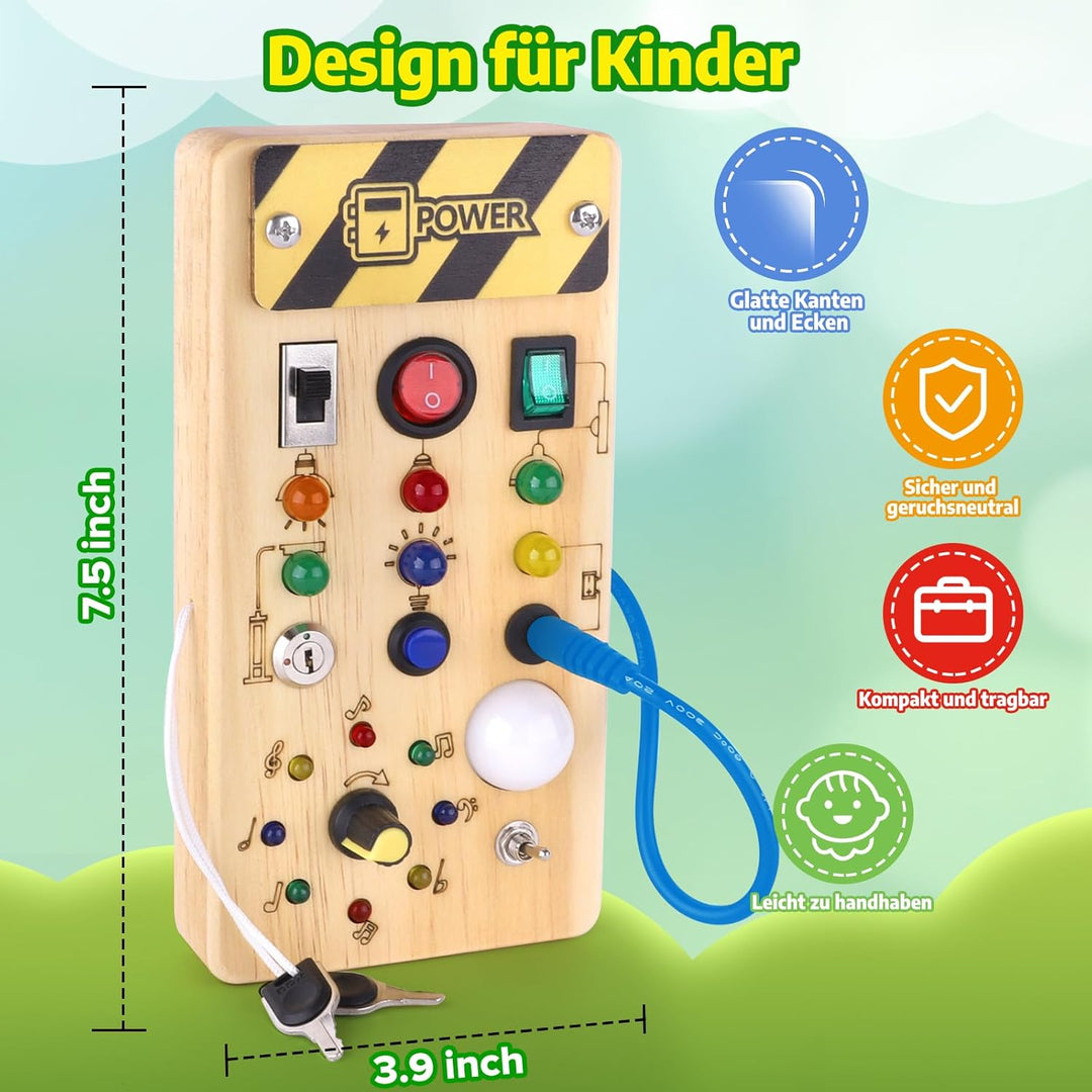 Hoarosall Montessori Busy Board Spielzeug mit LED Lichtschalter Activity Board Holzspielzeug ab 1 Ja