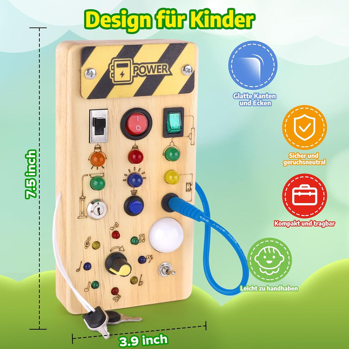 Hoarosall Montessori Busy Board Spielzeug mit LED Lichtschalter Activity Board Holzspielzeug ab 1 Ja