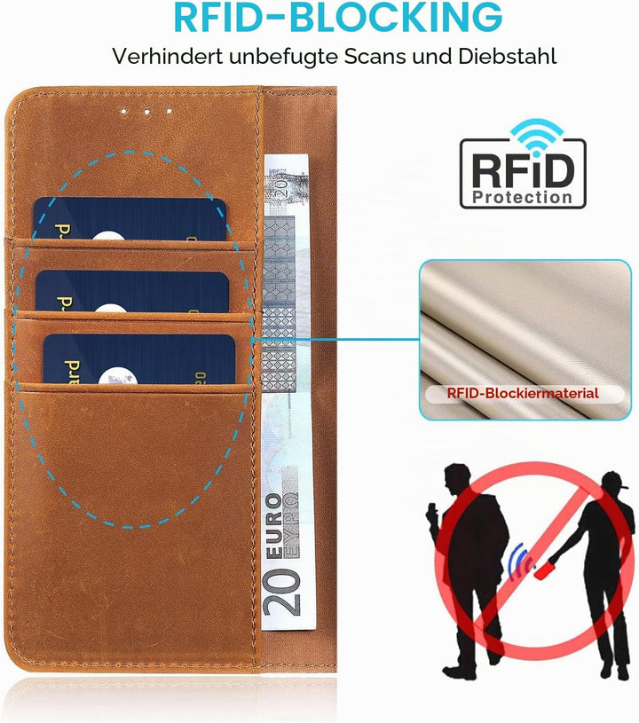 LENSUN Echtleder Hülle für Samsung Galaxy Note 10 Plus, Handyhülle [Echtes Leder] [Magnetverschluss]