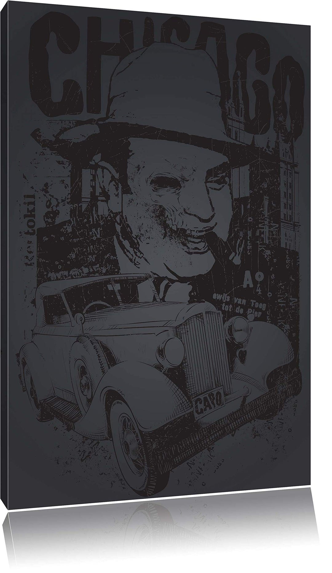 Pixxprint Chicago Black Bild auf Leinwand, XXL riesige Bilder fertig gerahmt mit Keilrahmen, Kunstdr