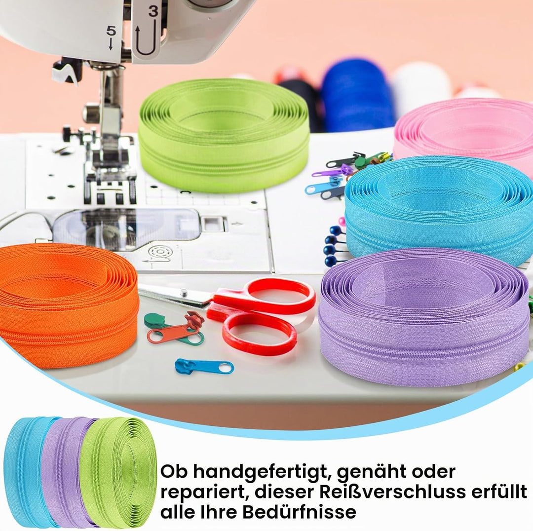 DOITEM 2,8 mm 10 Farben Reissverschlüsse 28 m Nylon-Endlos-Reissverschluss-Set mit Schieber und Reis