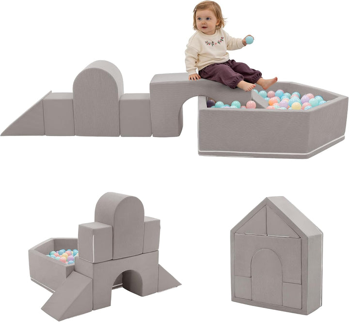 Zedachica 8PCS Softbausteine Baby mit Hausförmigem Bällebad, Schaumstoff Bausteine Kinder für Indoor