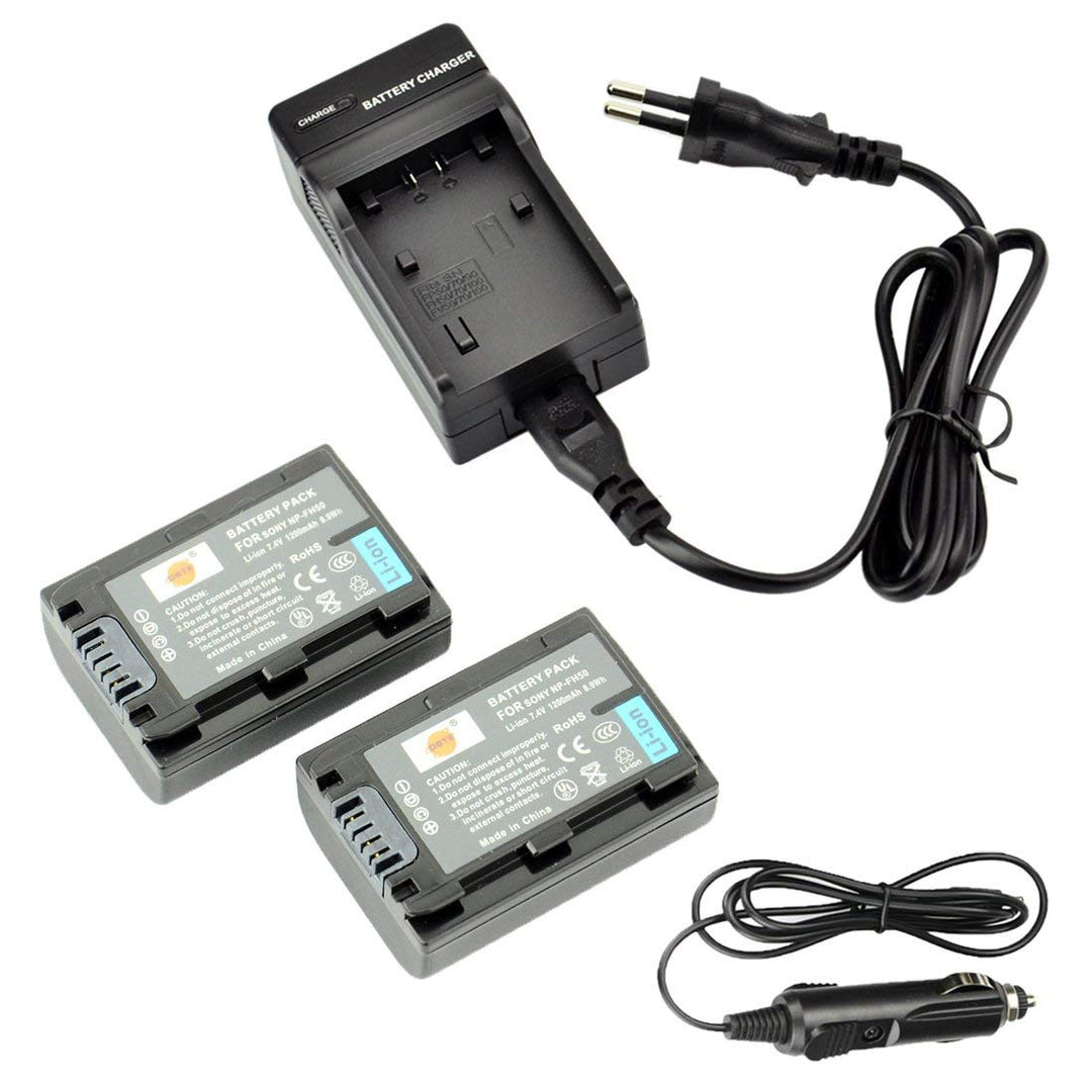 DSTE®（2 Pack） Ersatz Batterie und DC04E Reise Ladegerät Compatible für Sony NP-FH50 DSLR-A290 DSLR-A
