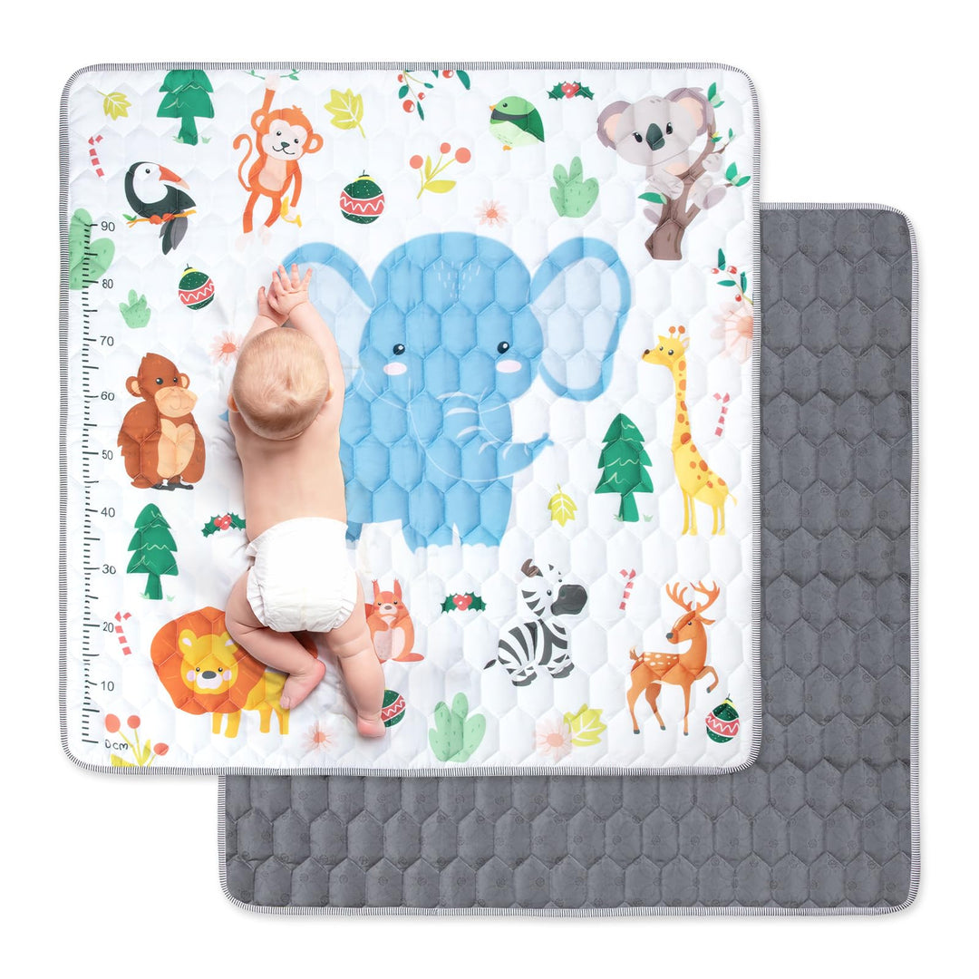 Funsland Krabbelteppich für Baby, Rutschfeste Baby Spielmatte Schadstofffrei 127x127cm, Baumwolle Ti