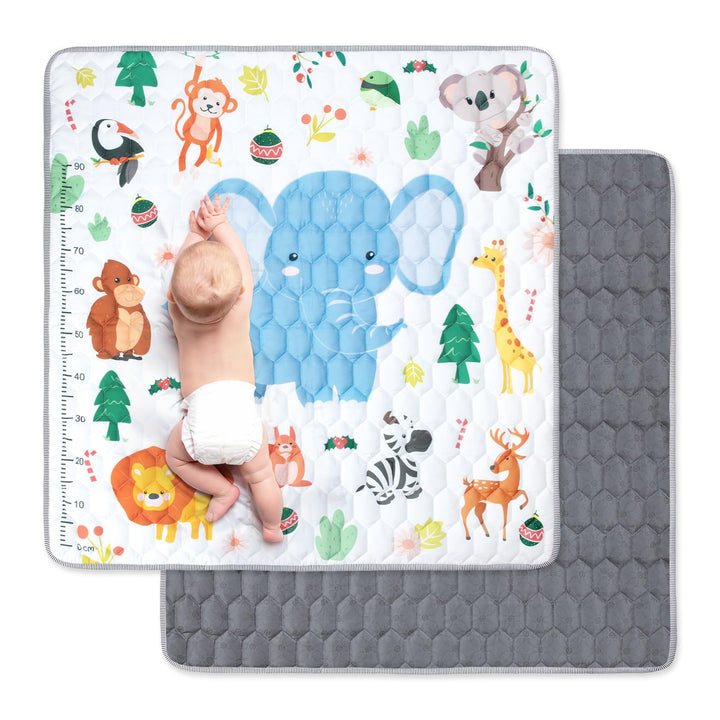 Funsland Krabbelteppich für Baby, Rutschfeste Baby Spielmatte Schadstofffrei 127x127cm, Baumwolle Ti