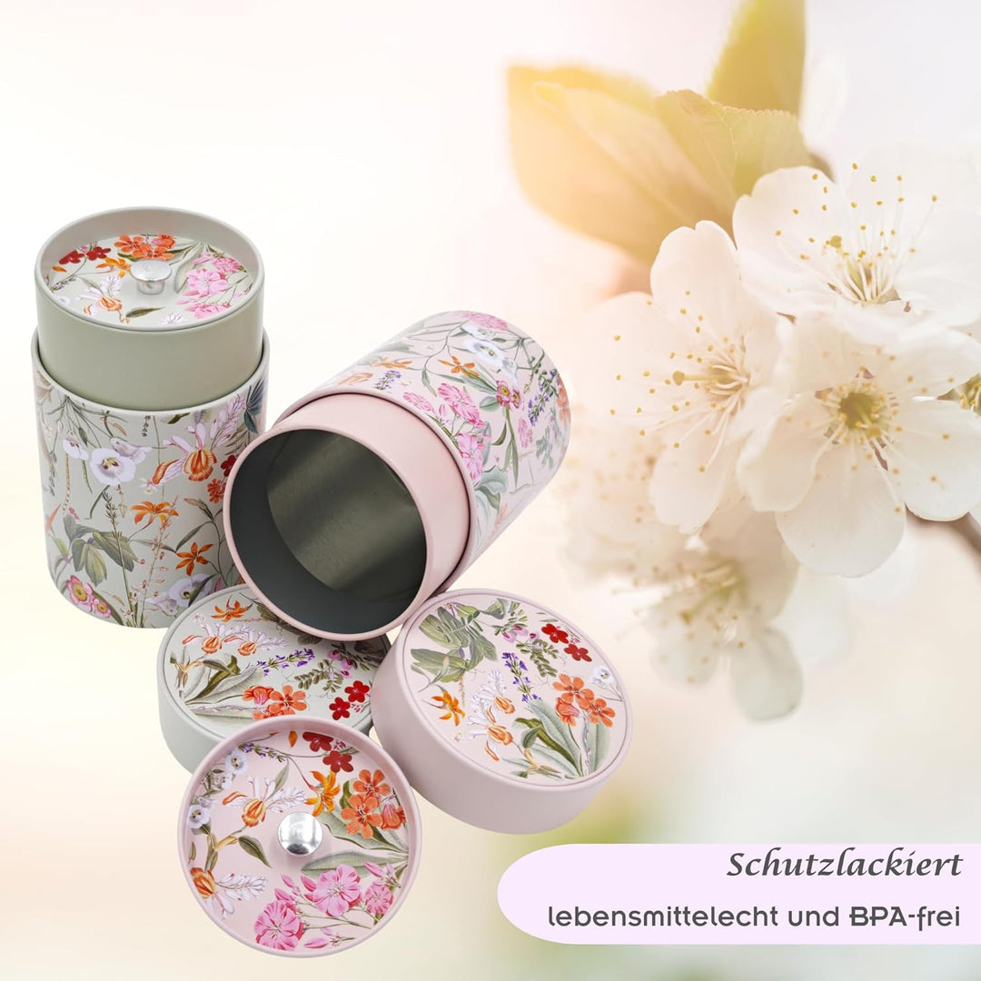 MediMuc Dose Mira 150g 2er Set - mit blumigen Motiven aufwendig lackiert, Stülpverschluss - Vorratsd