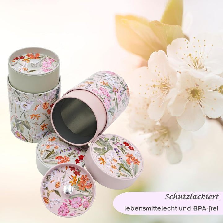 MediMuc Dose Mira 150g 2er Set - mit blumigen Motiven aufwendig lackiert, Stülpverschluss - Vorratsd