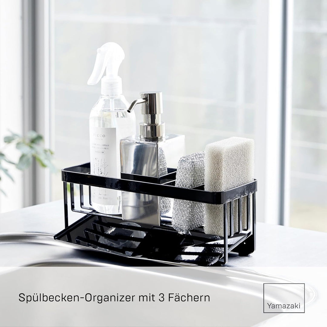 YAMAZAKI Tower Abtropfgestell für Schwämme & Spülmittel, Schwarz, Stahl, Einheitsgrösse, Schwarz, St