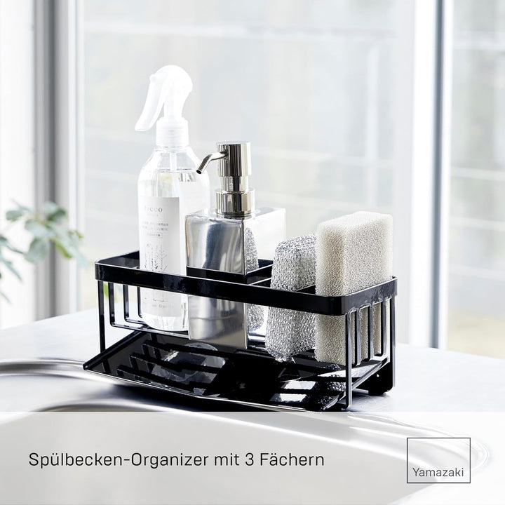 YAMAZAKI Tower Abtropfgestell für Schwämme & Spülmittel, Schwarz, Stahl, Einheitsgrösse, Schwarz, St