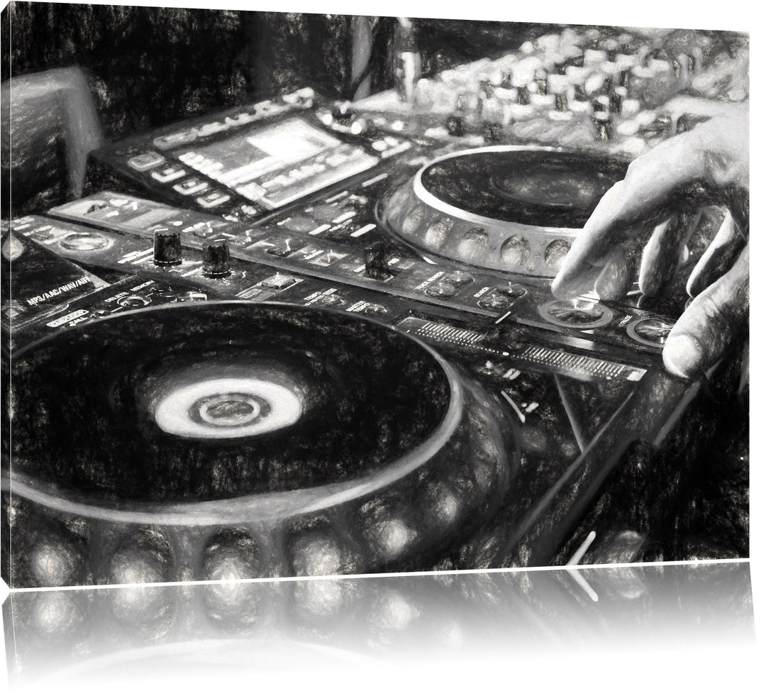 Pixxprint Modern beleuchteter DJ Pult als Leinwandbild/Grösse: 100x70 cm/Wandbild/Kunstdruck/fertig