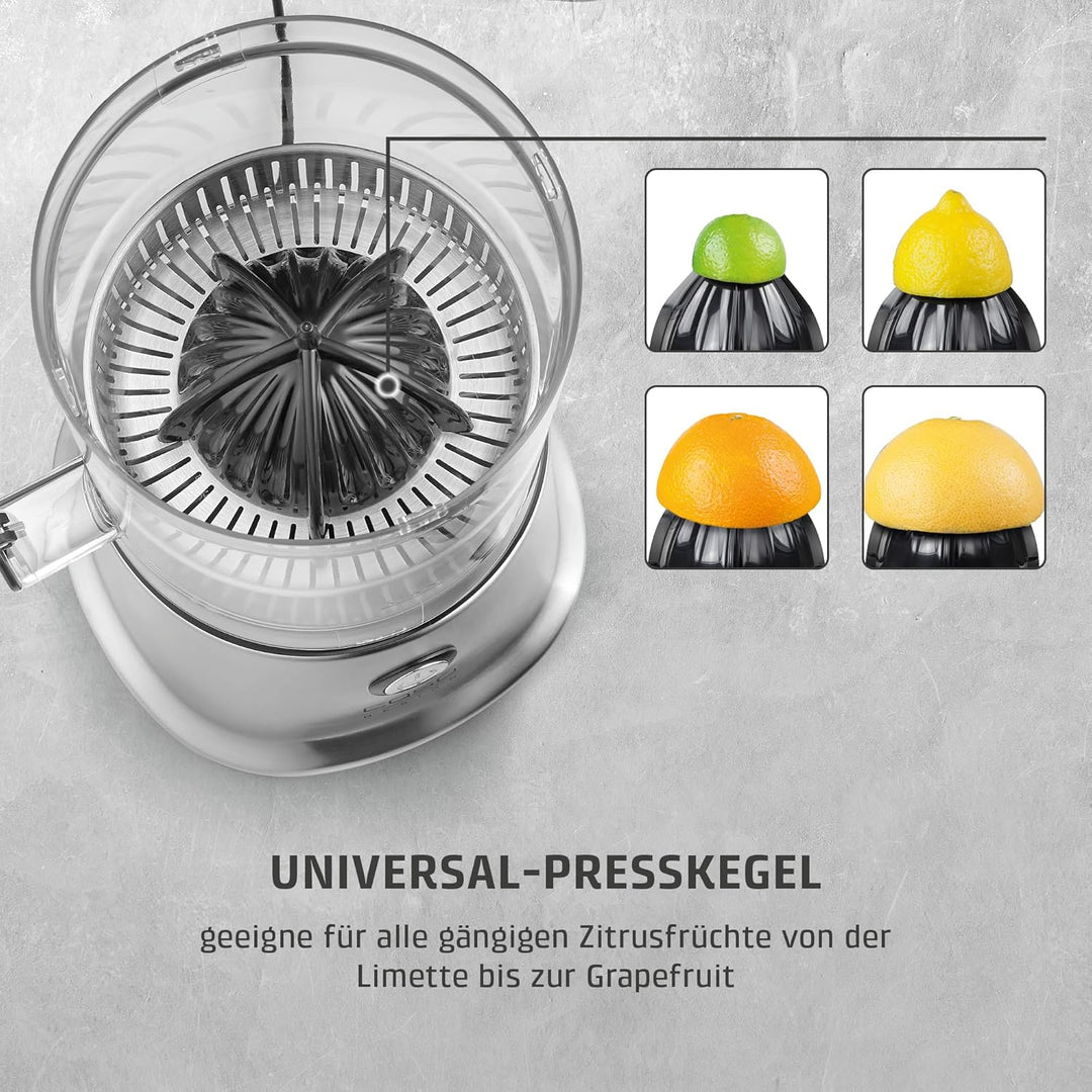 CASO CP 440 Lift Inox - elektrische Zitruspresse aus Edelstahl, BPA-Frei, Universal-Presskegel für a