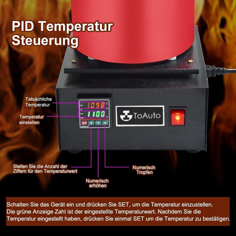 TOAUTO 3KG Digitale Schmelzofen 1400W 2000F, Automatischer Schmelzofen Kit mit Graphittiege und Grap