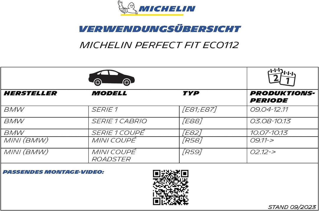 MICHELIN Scheibenwischer Set ECO112 | BMW 1, Mini Coupe | 500/500mm | Nachhaltige Verpackung